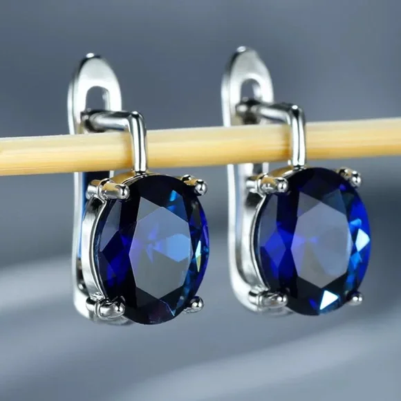 New sterling silver blue CZ earrings - Picture 3 of 3